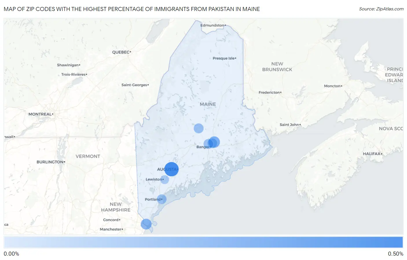 Zip Codes with the Highest Percentage of Immigrants from Pakistan in Maine Map