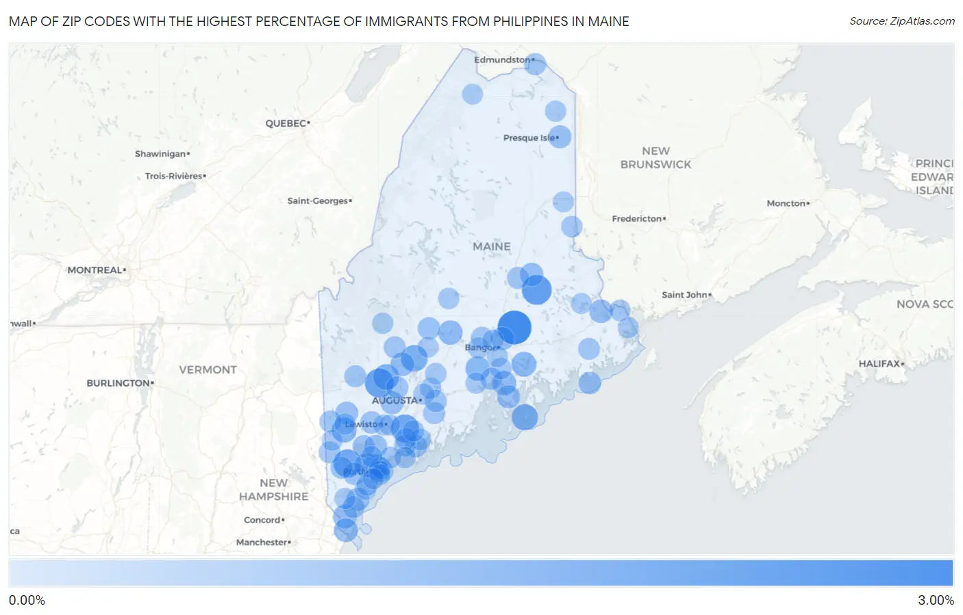 Zip Codes with the Highest Percentage of Immigrants from Philippines in Maine Map