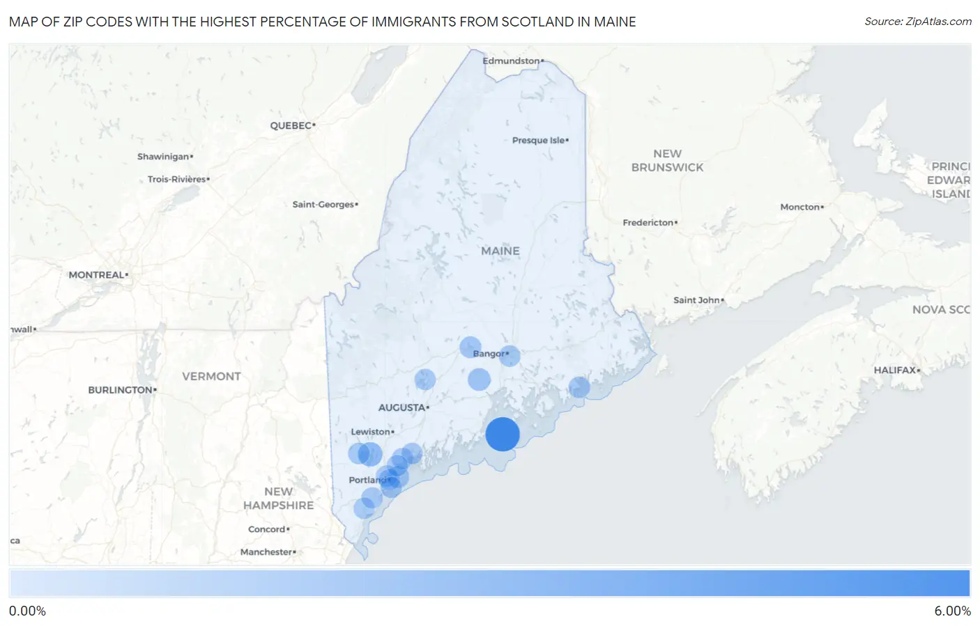 Zip Codes with the Highest Percentage of Immigrants from Scotland in Maine Map