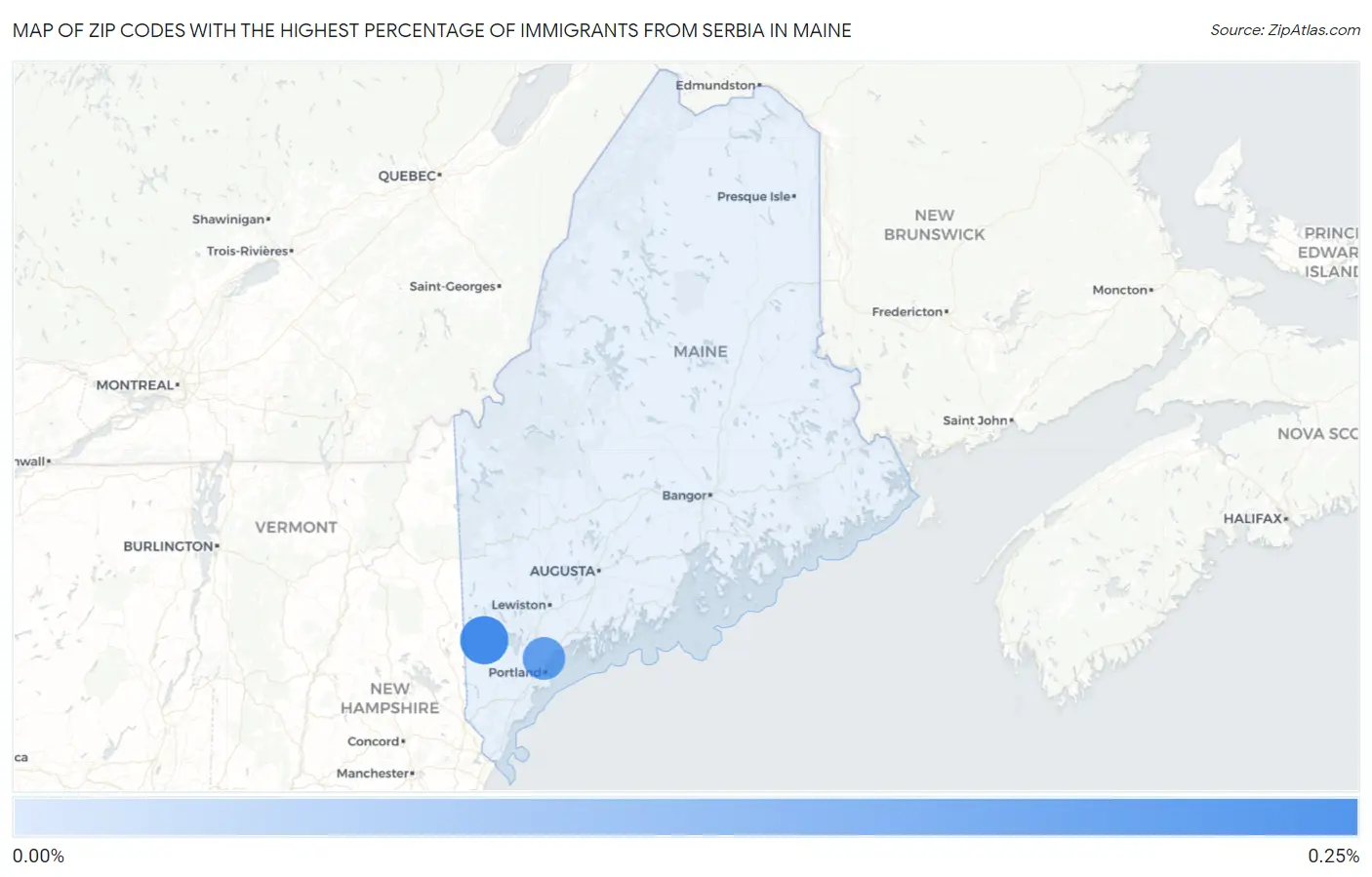 Zip Codes with the Highest Percentage of Immigrants from Serbia in Maine Map