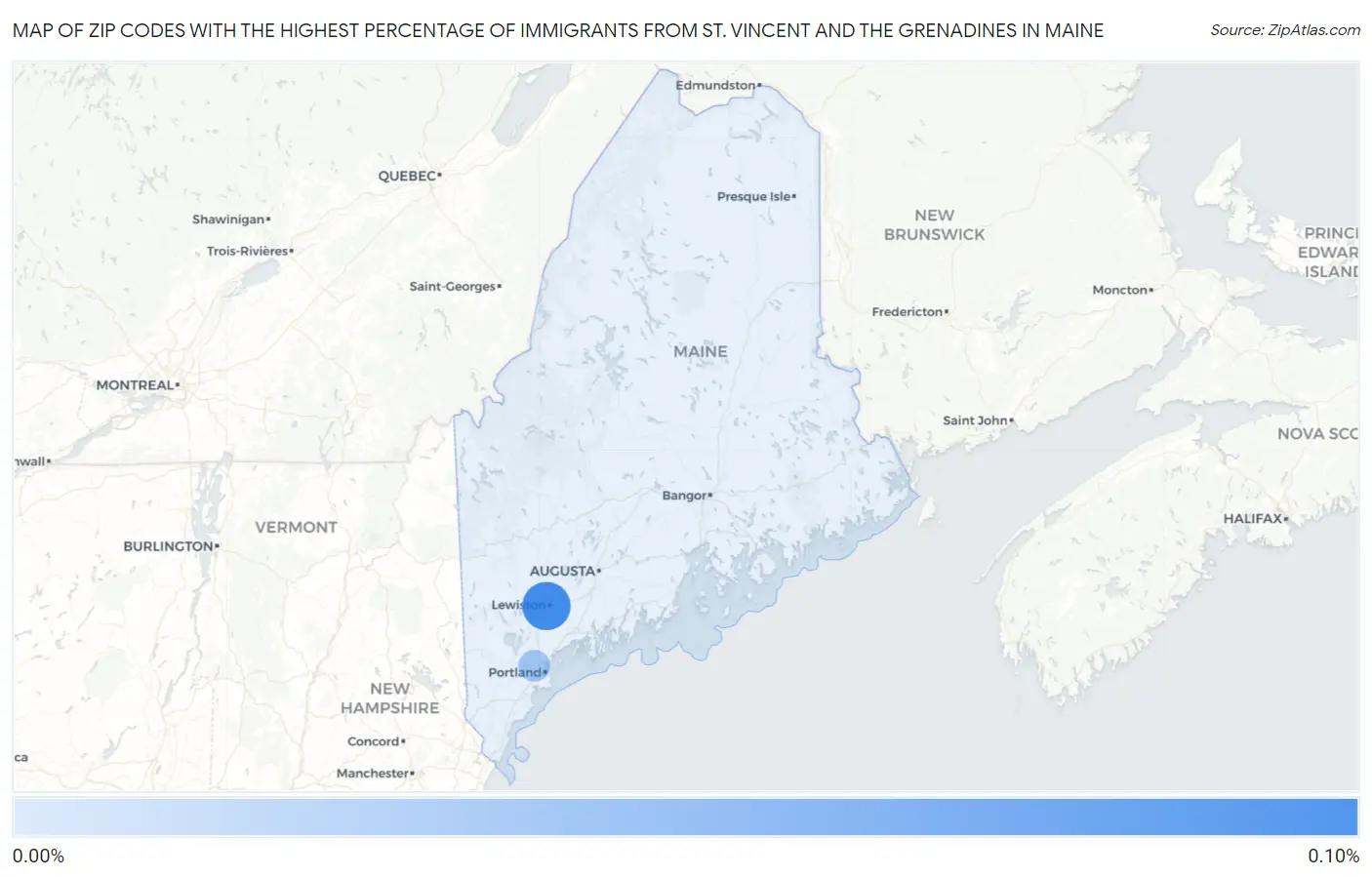 Zip Codes with the Highest Percentage of Immigrants from St. Vincent and the Grenadines in Maine Map