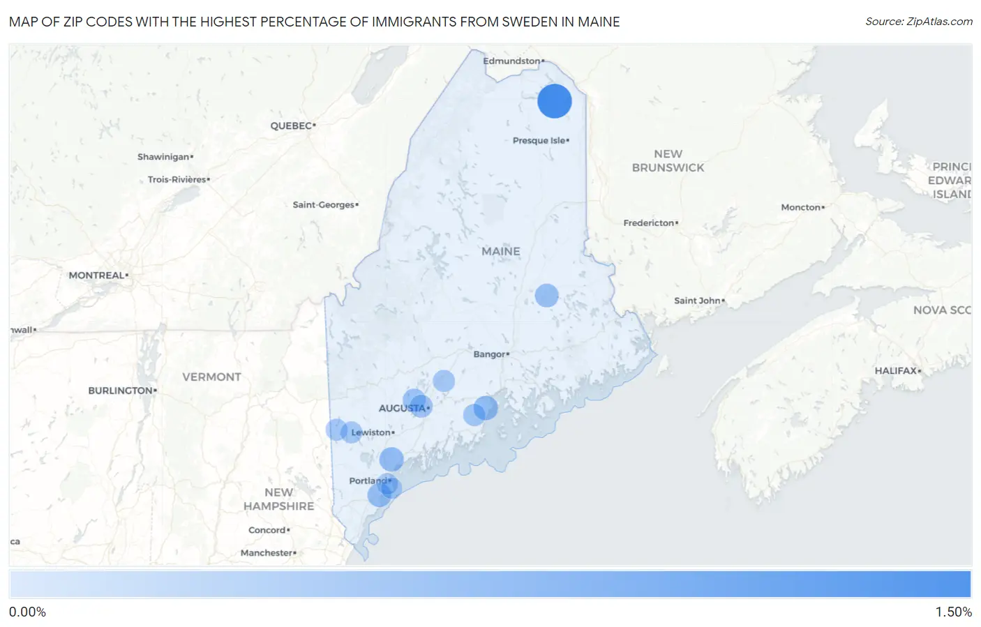 Zip Codes with the Highest Percentage of Immigrants from Sweden in Maine Map