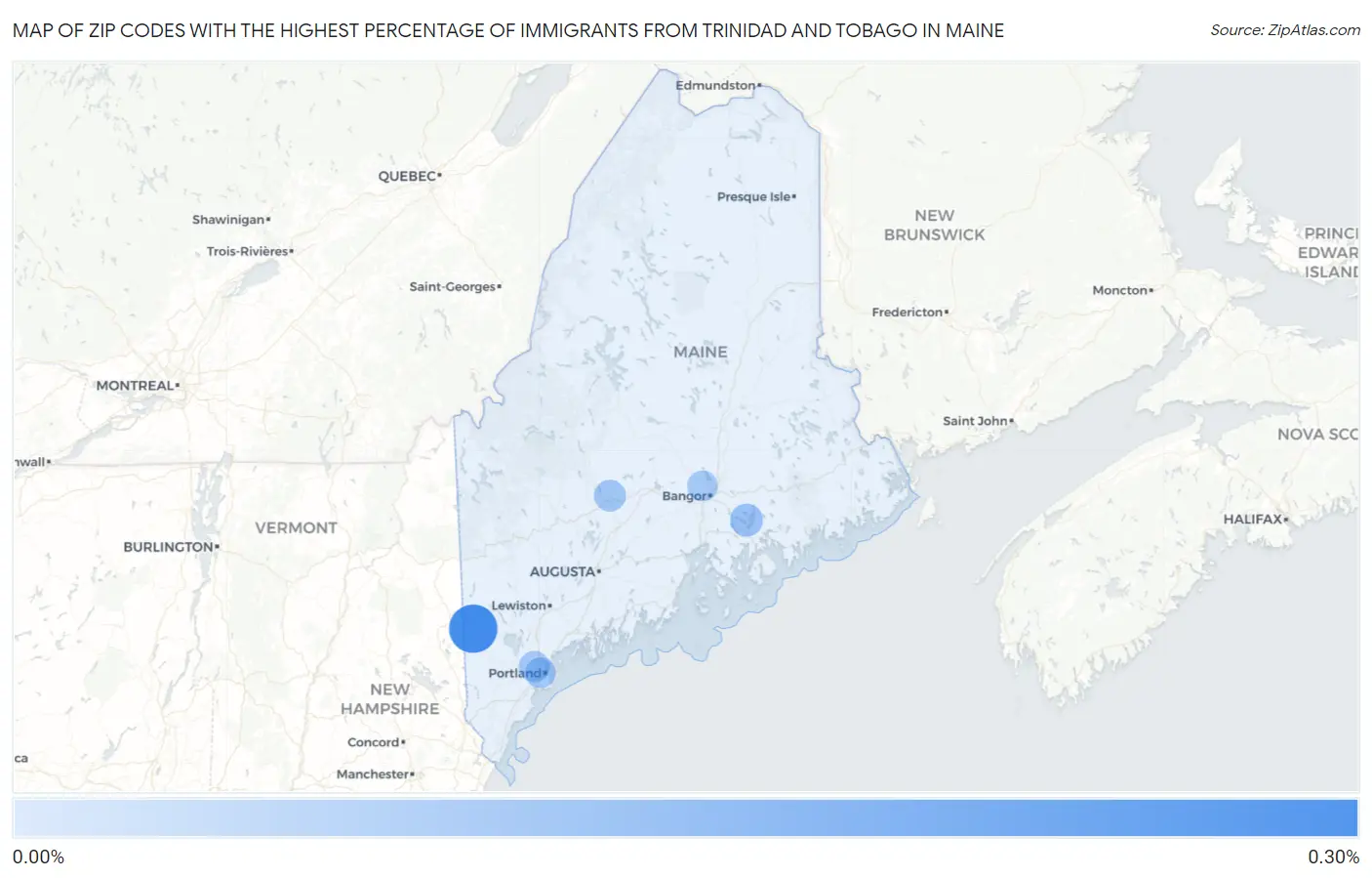 Zip Codes with the Highest Percentage of Immigrants from Trinidad and Tobago in Maine Map