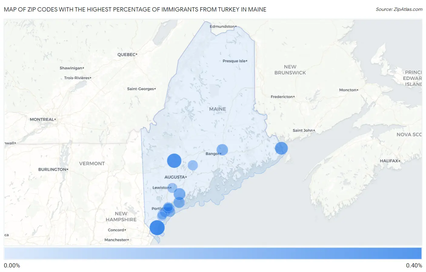 Zip Codes with the Highest Percentage of Immigrants from Turkey in Maine Map