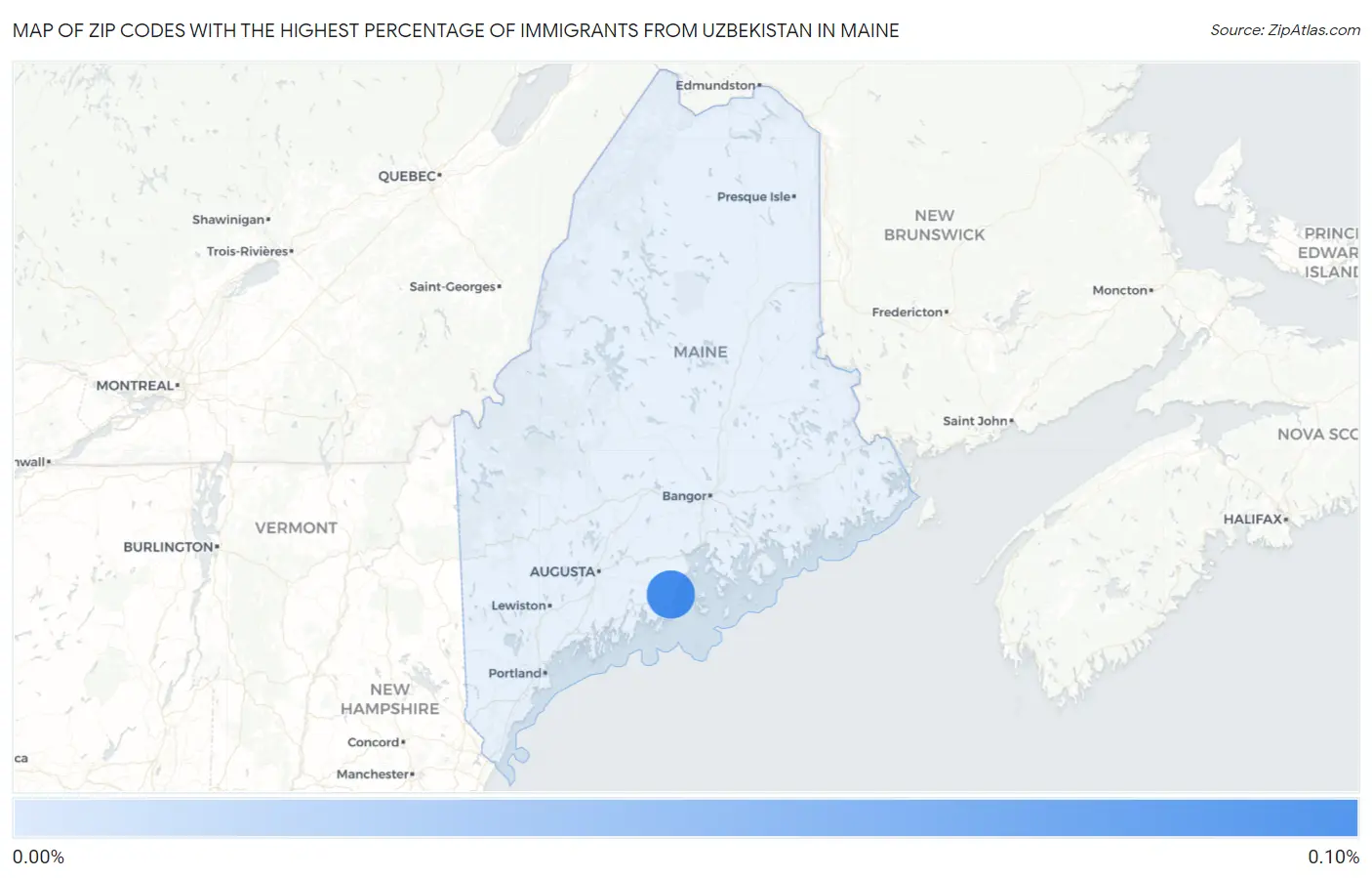 Zip Codes with the Highest Percentage of Immigrants from Uzbekistan in Maine Map