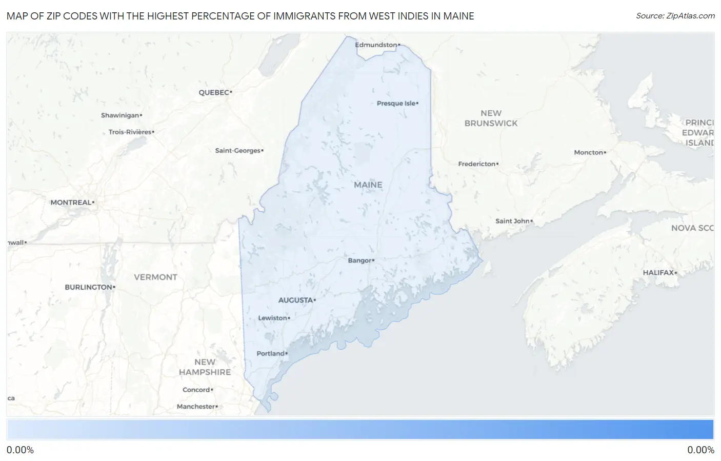 Zip Codes with the Highest Percentage of Immigrants from West Indies in Maine Map