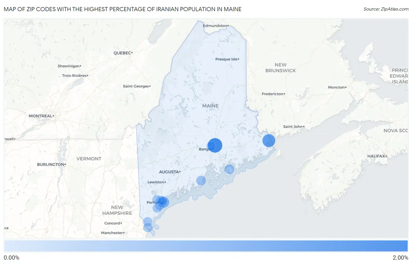 Zip Codes with the Highest Percentage of Iranian Population in Maine Map