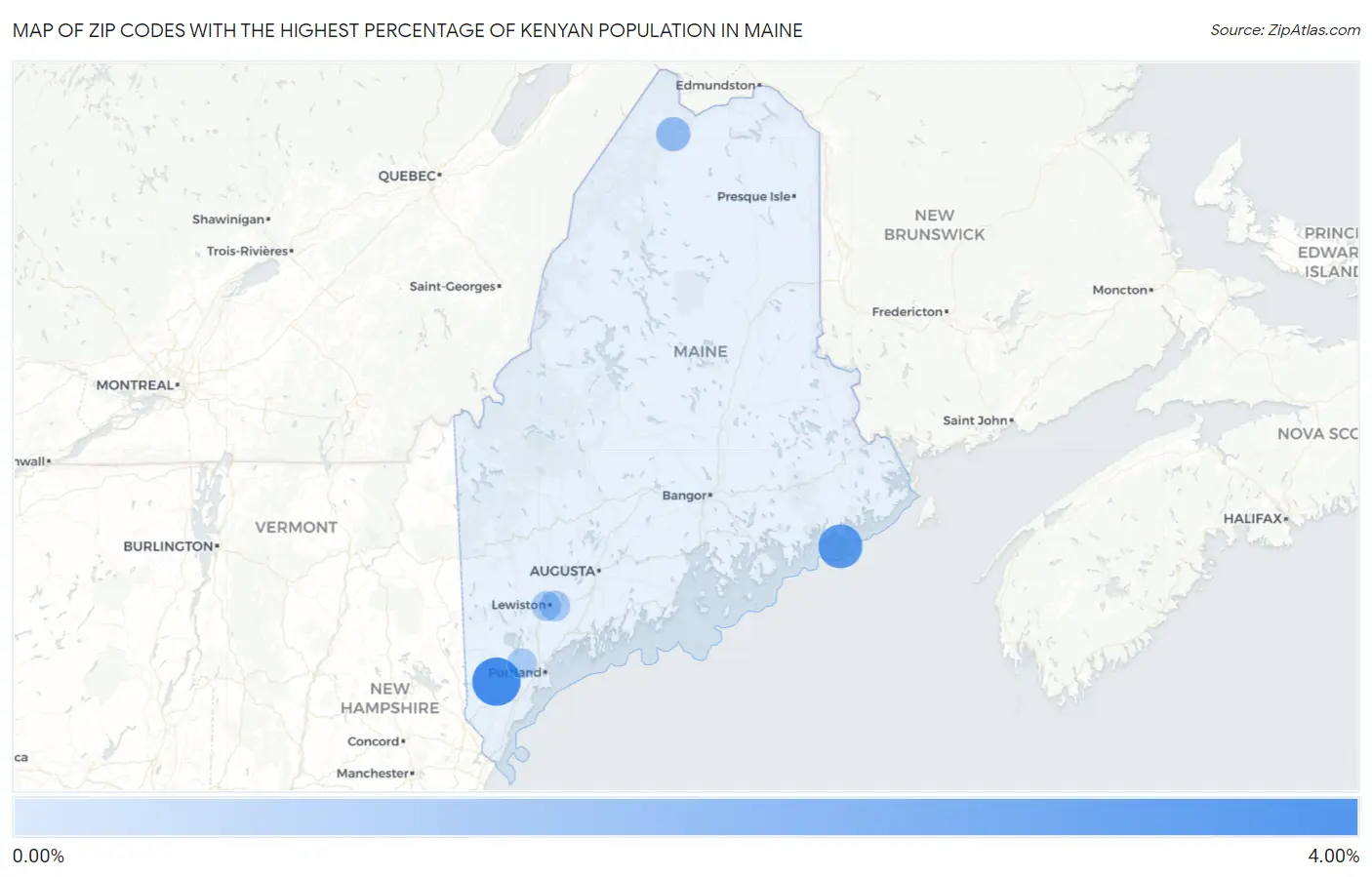 Zip Codes with the Highest Percentage of Kenyan Population in Maine Map