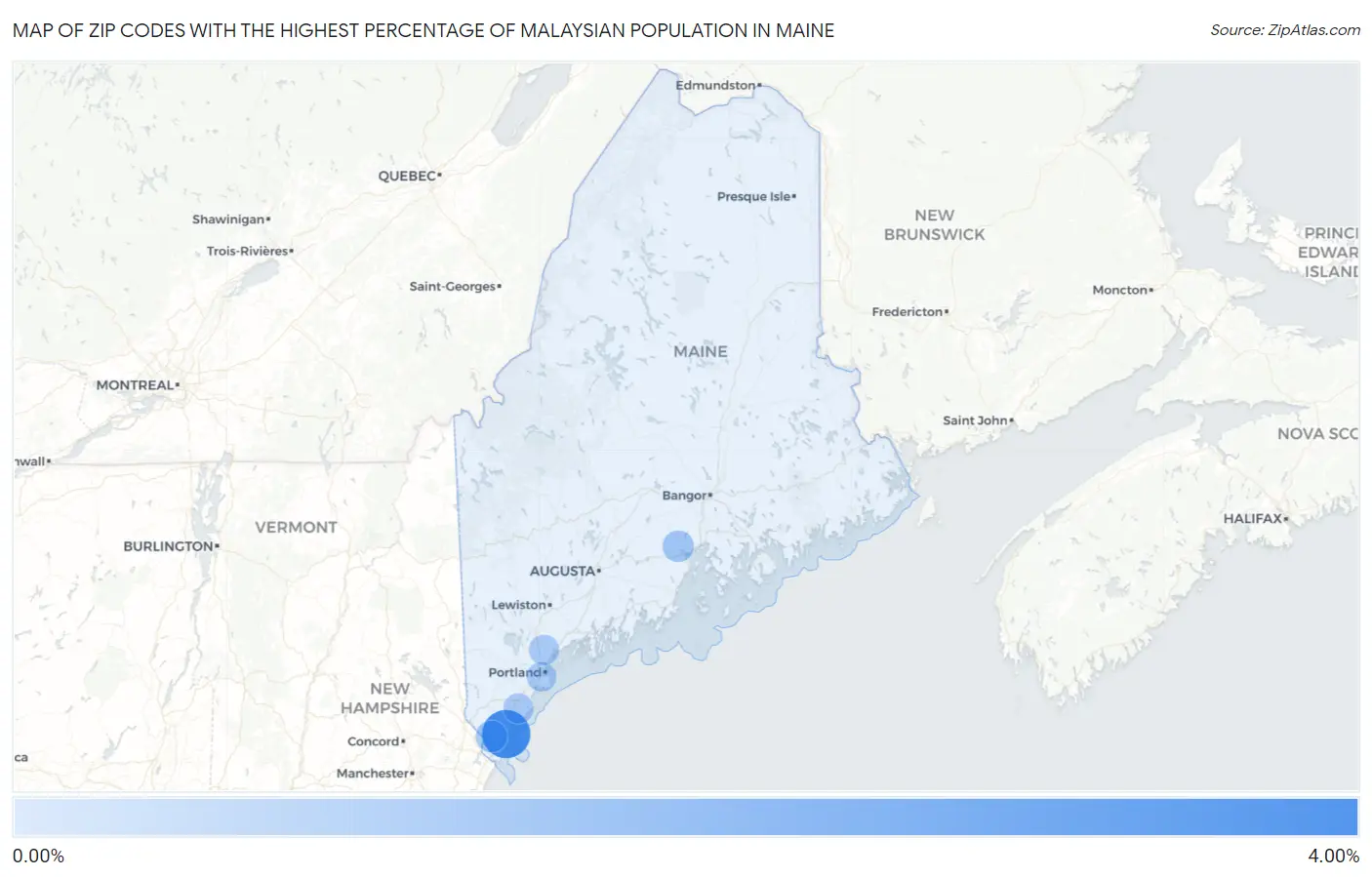 Zip Codes with the Highest Percentage of Malaysian Population in Maine Map
