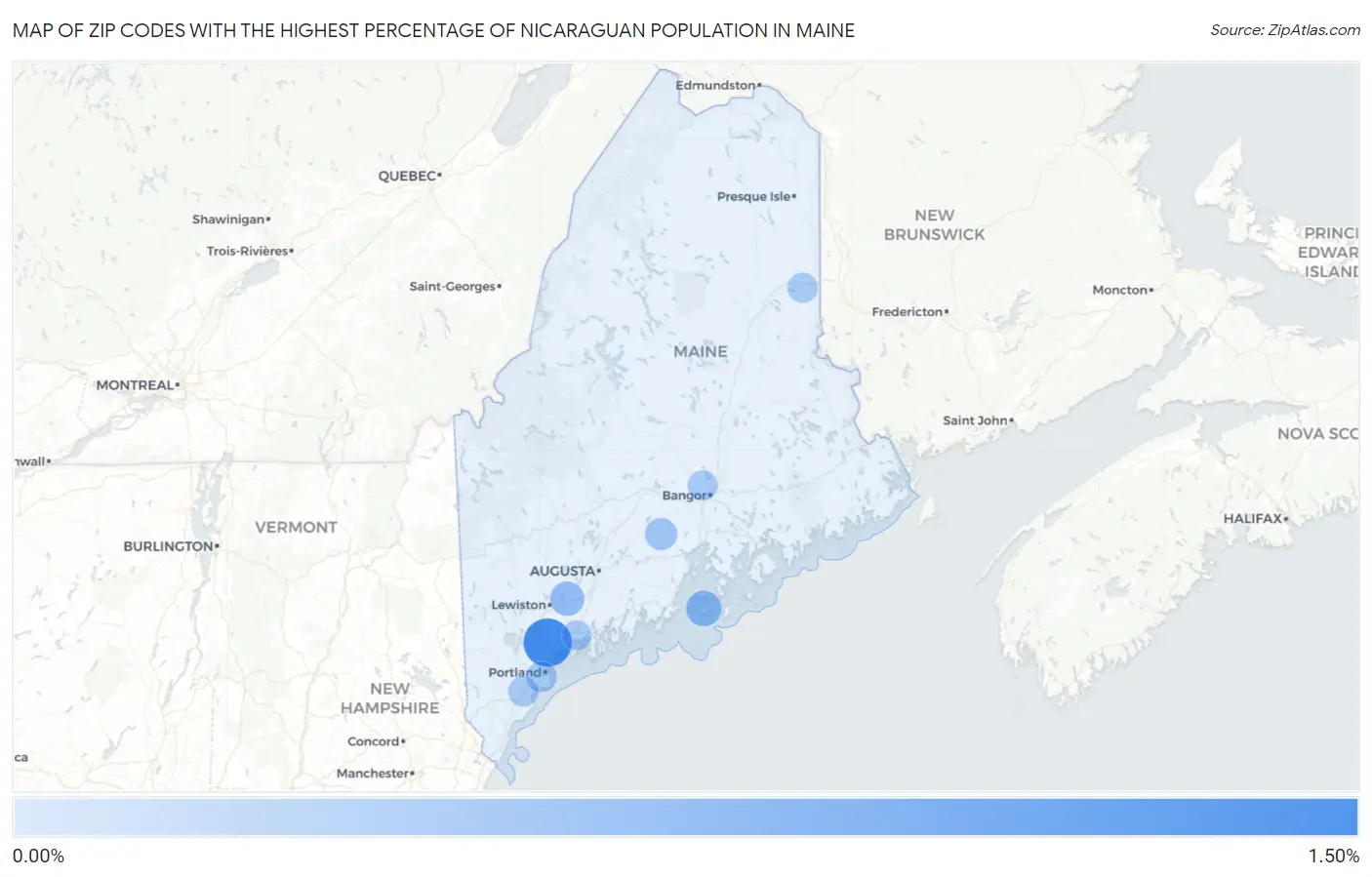 Zip Codes with the Highest Percentage of Nicaraguan Population in Maine Map