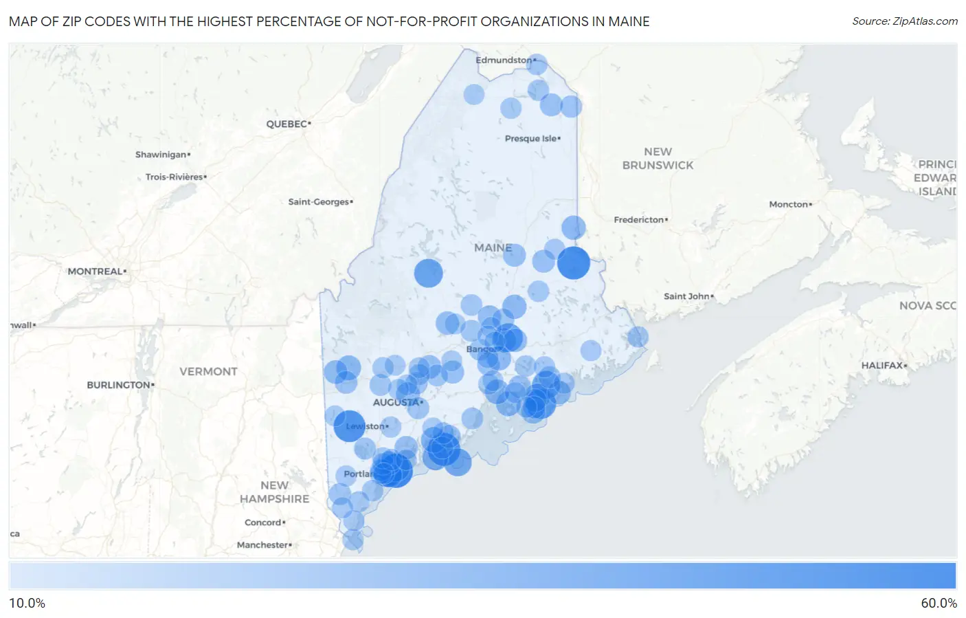 Zip Codes with the Highest Percentage of Not-for-profit Organizations in Maine Map