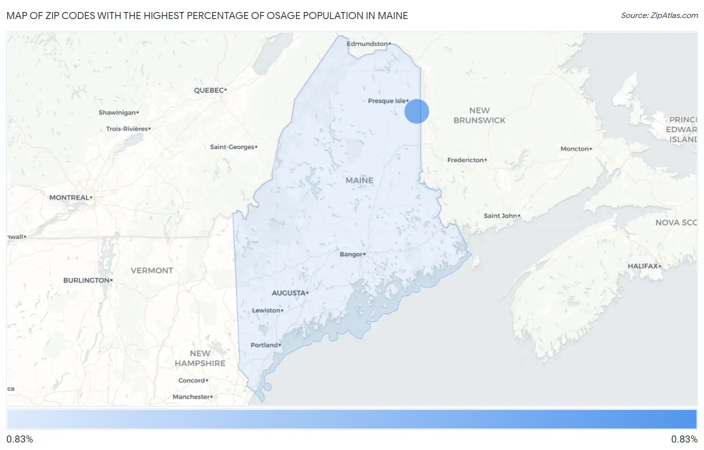 Zip Codes with the Highest Percentage of Osage Population in Maine Map