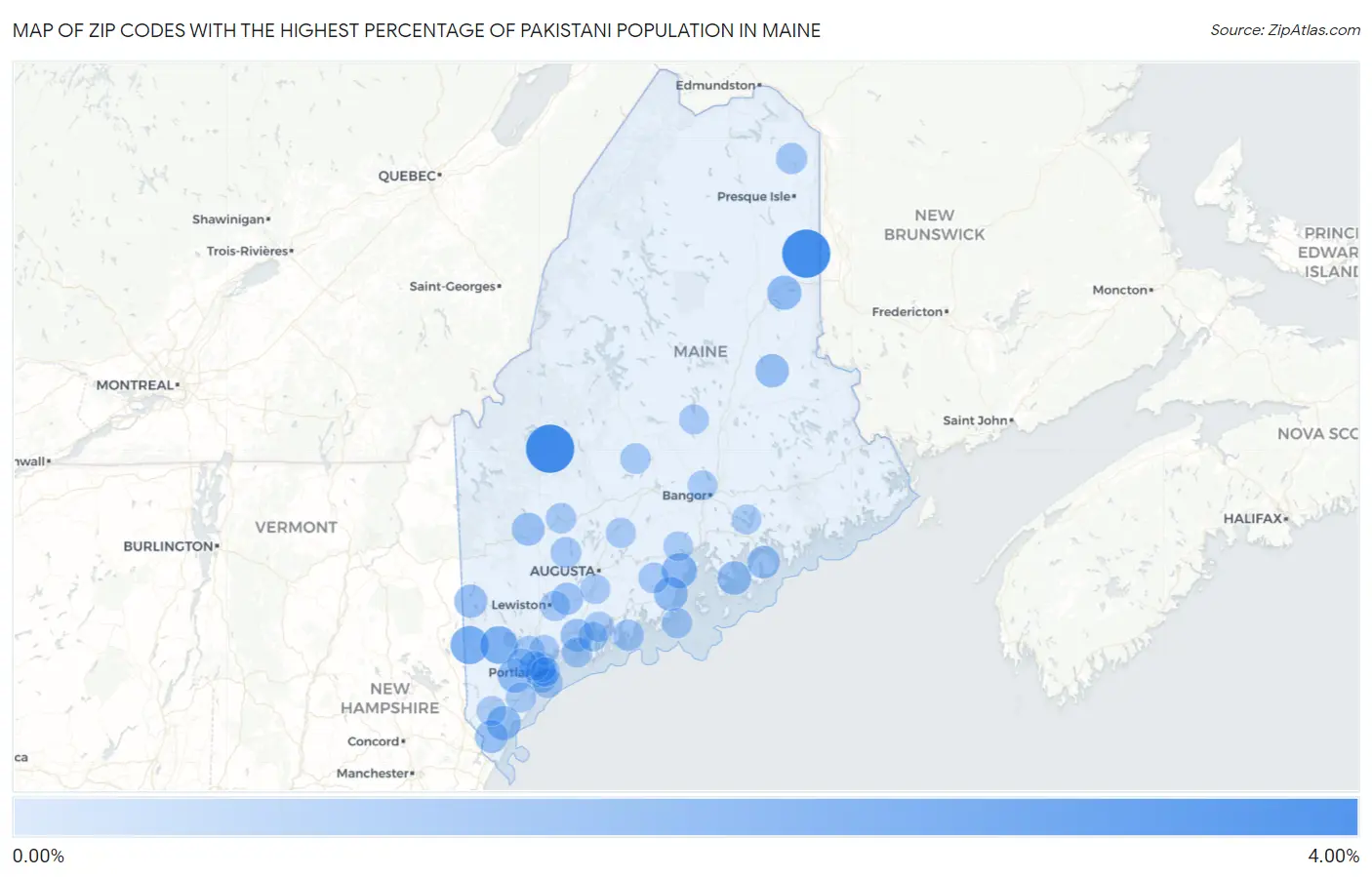 Zip Codes with the Highest Percentage of Pakistani Population in Maine Map