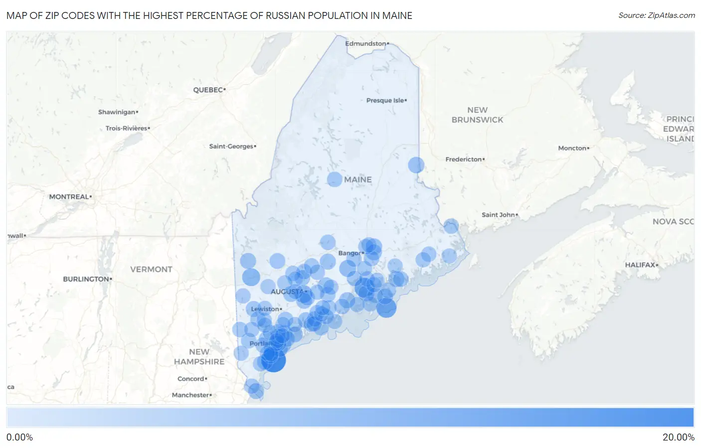 Zip Codes with the Highest Percentage of Russian Population in Maine Map