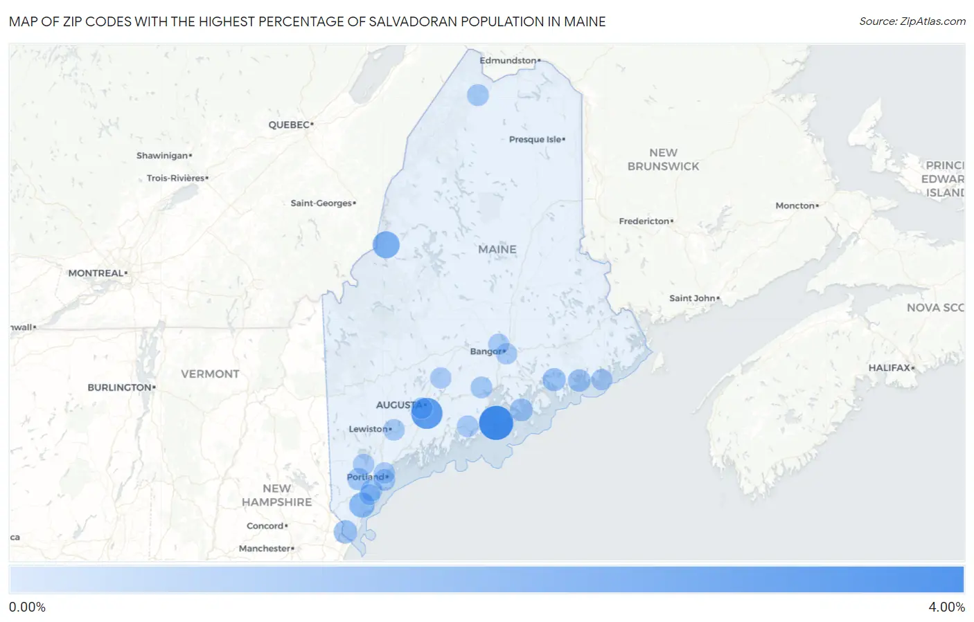 Zip Codes with the Highest Percentage of Salvadoran Population in Maine Map