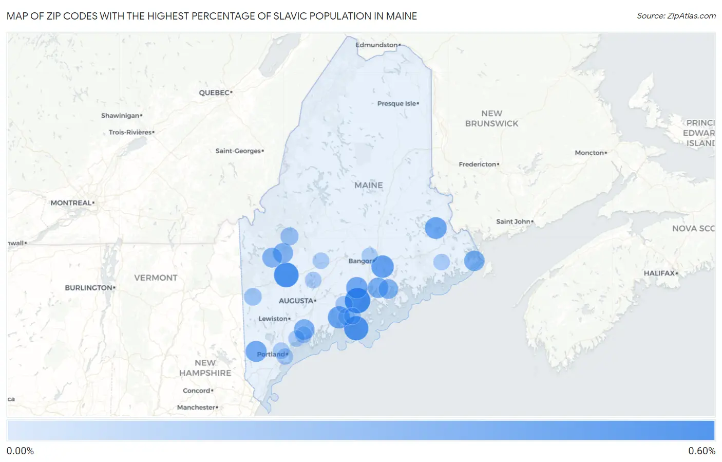 Zip Codes with the Highest Percentage of Slavic Population in Maine Map