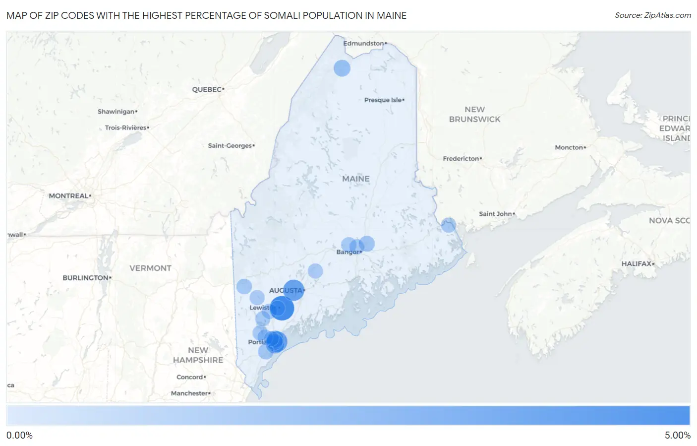 Zip Codes with the Highest Percentage of Somali Population in Maine Map