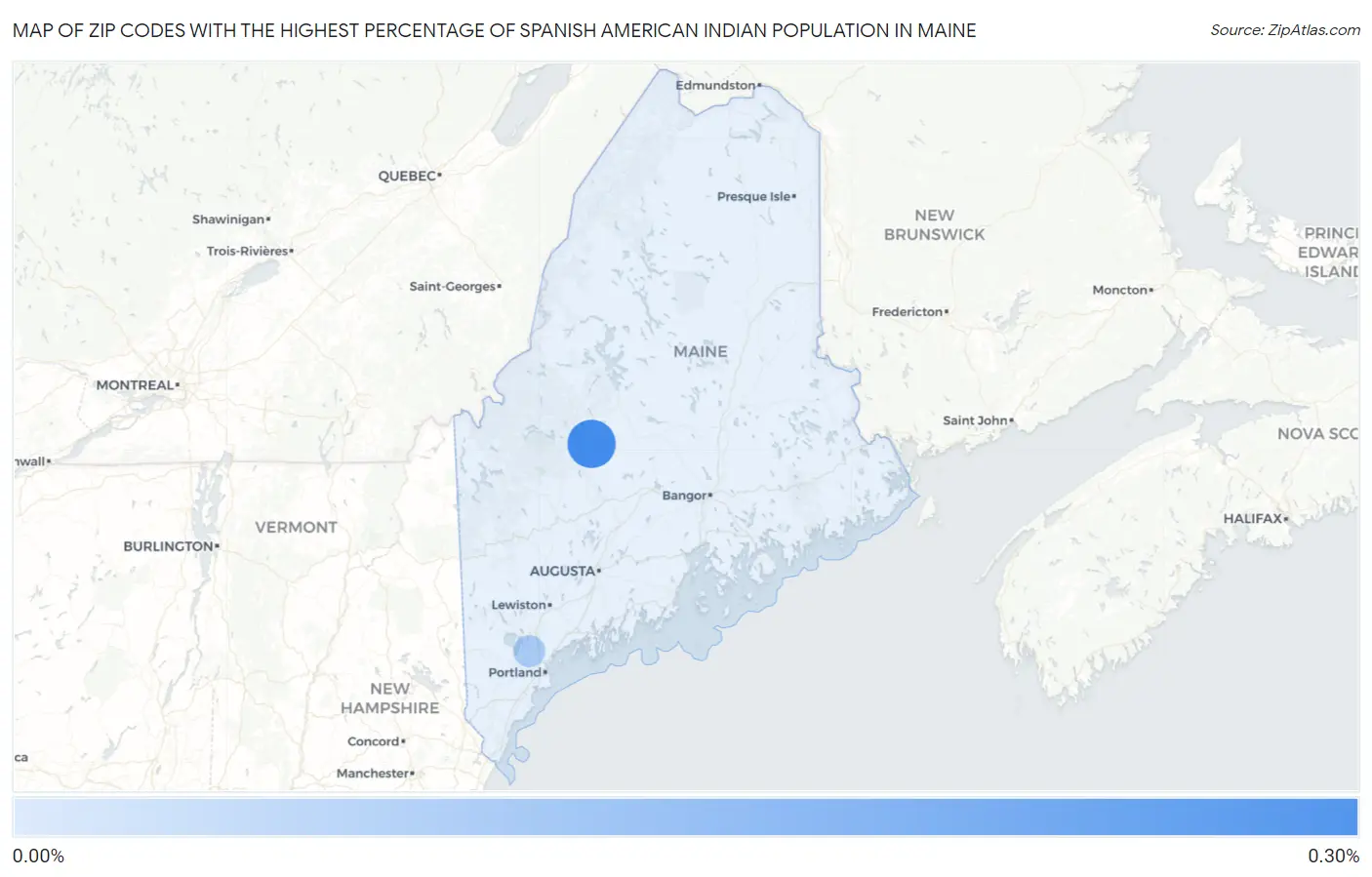Zip Codes with the Highest Percentage of Spanish American Indian Population in Maine Map