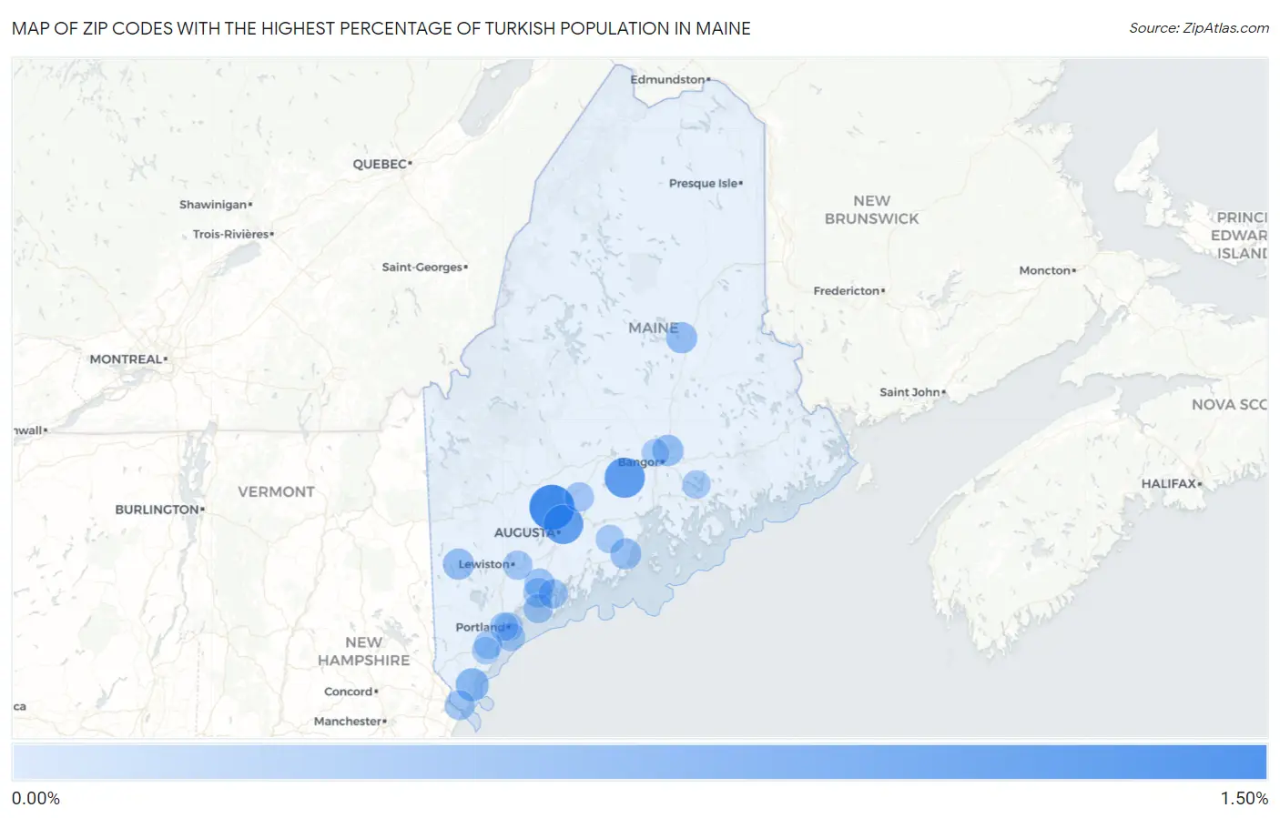 Zip Codes with the Highest Percentage of Turkish Population in Maine Map