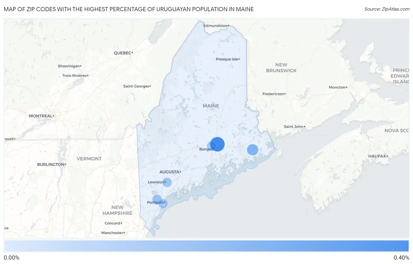 Zip Codes with the Highest Percentage of Uruguayan Population in Maine Map