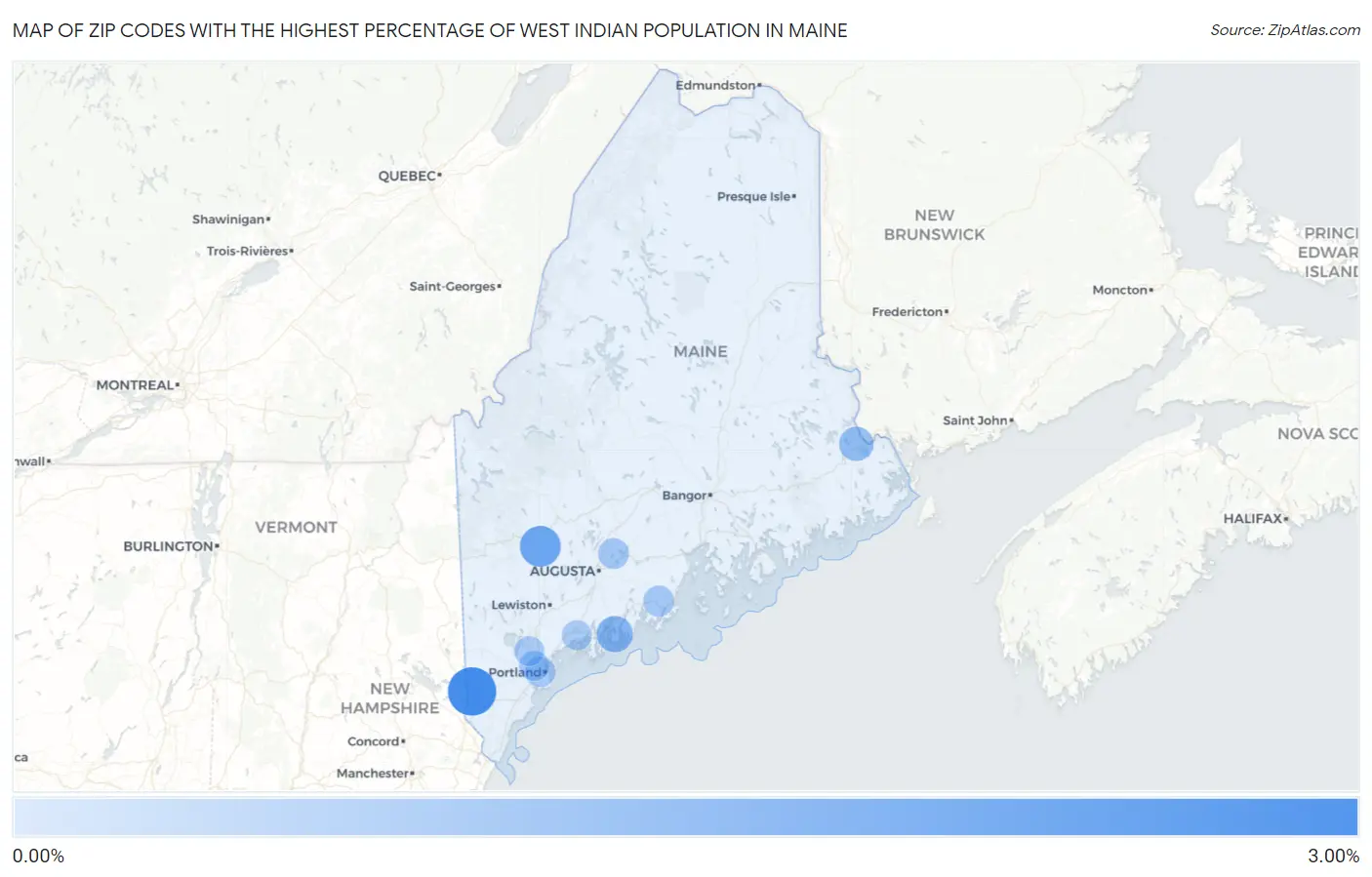 Zip Codes with the Highest Percentage of West Indian Population in Maine Map