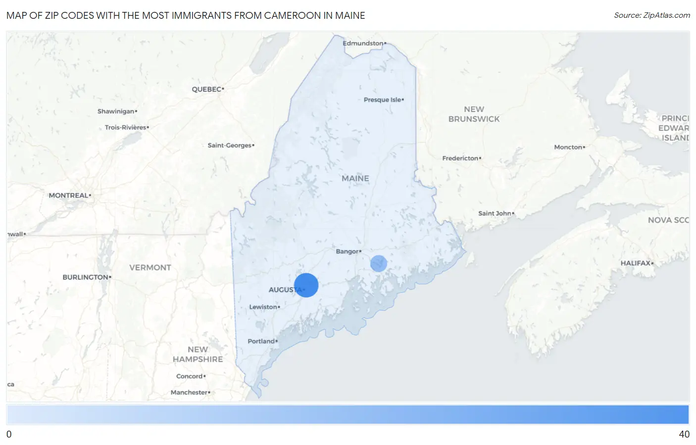 Zip Codes with the Most Immigrants from Cameroon in Maine Map
