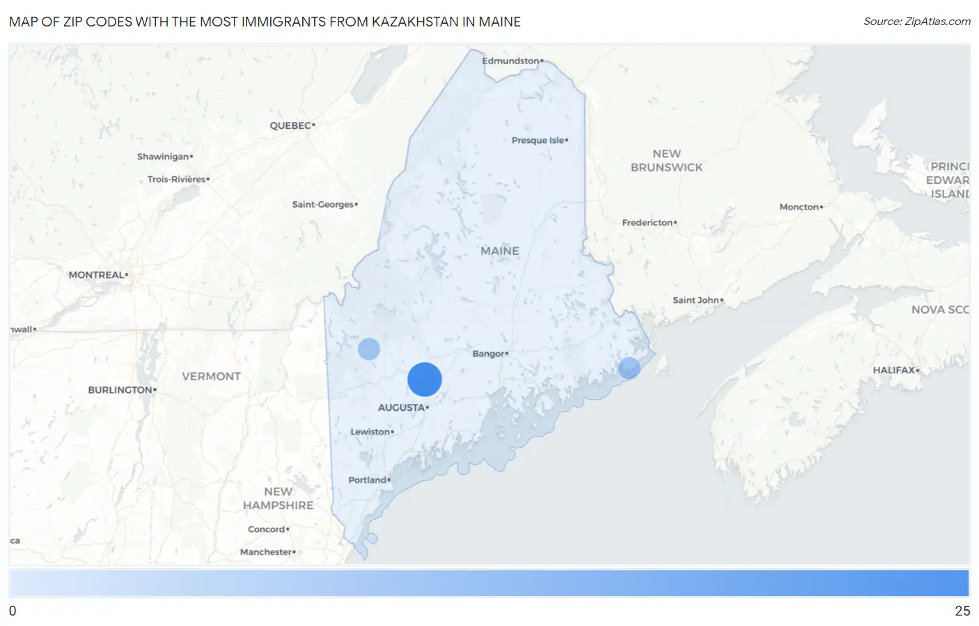 Zip Codes with the Most Immigrants from Kazakhstan in Maine Map