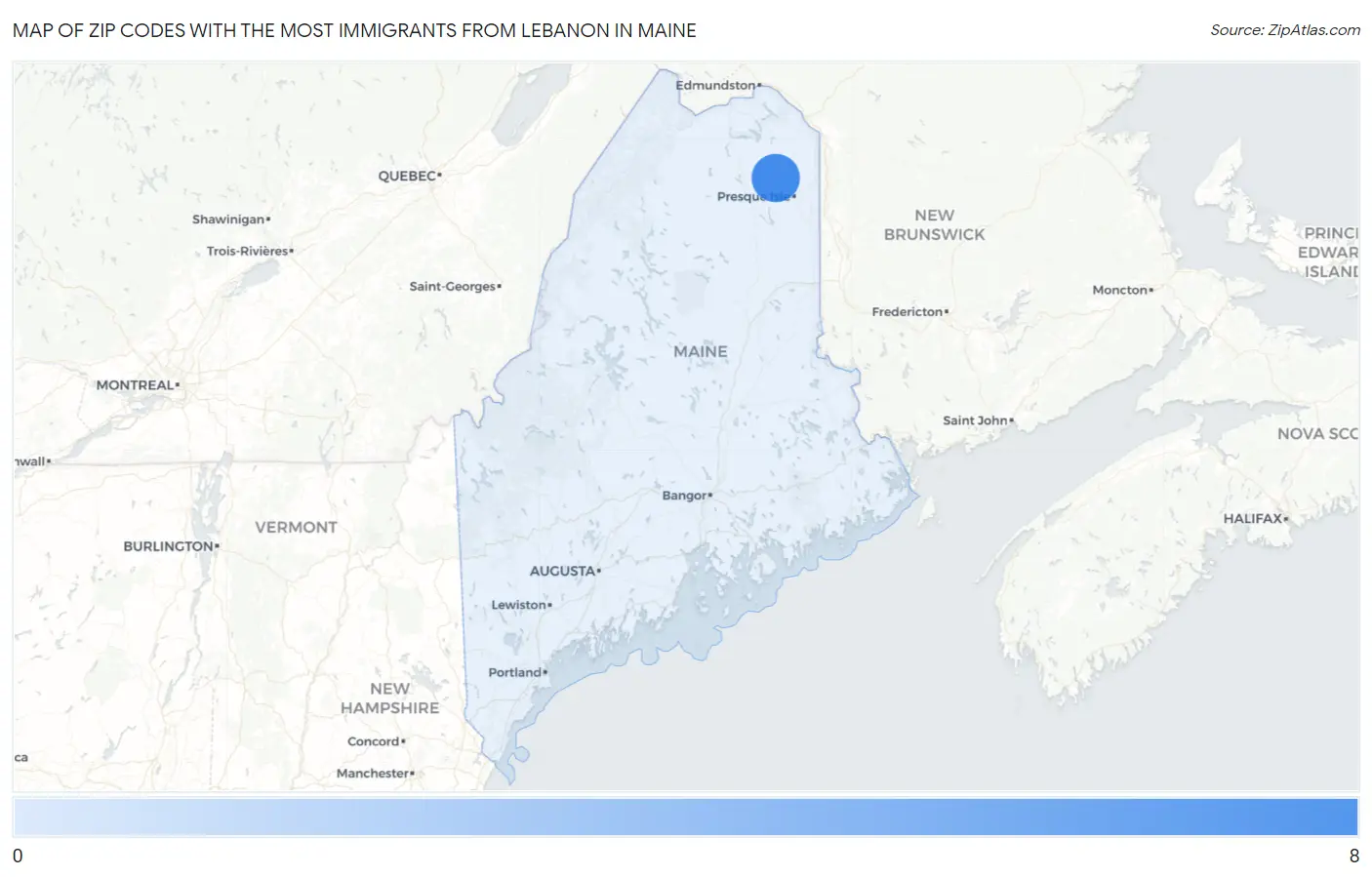 Zip Codes with the Most Immigrants from Lebanon in Maine Map