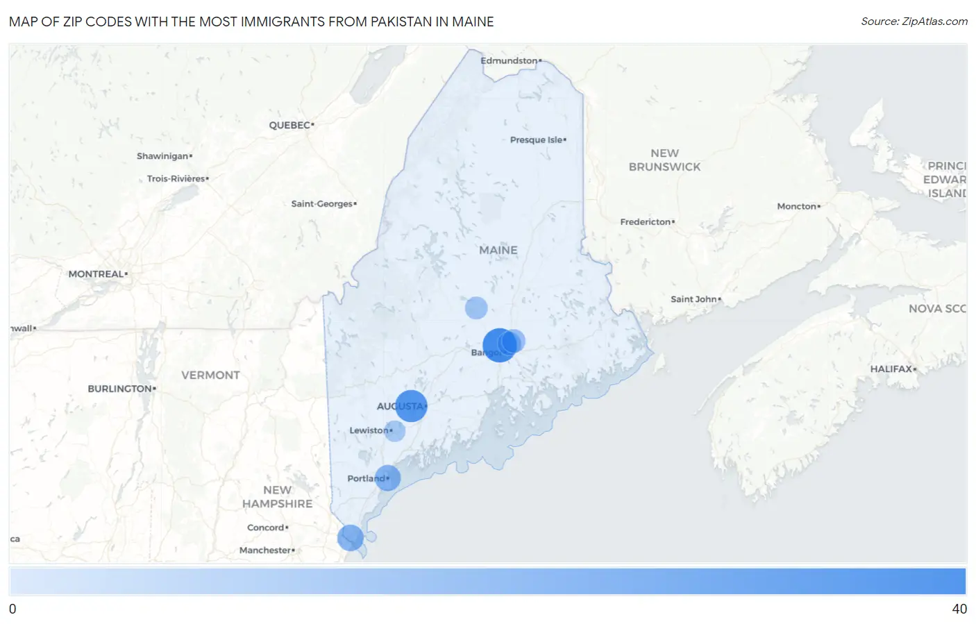 Zip Codes with the Most Immigrants from Pakistan in Maine Map
