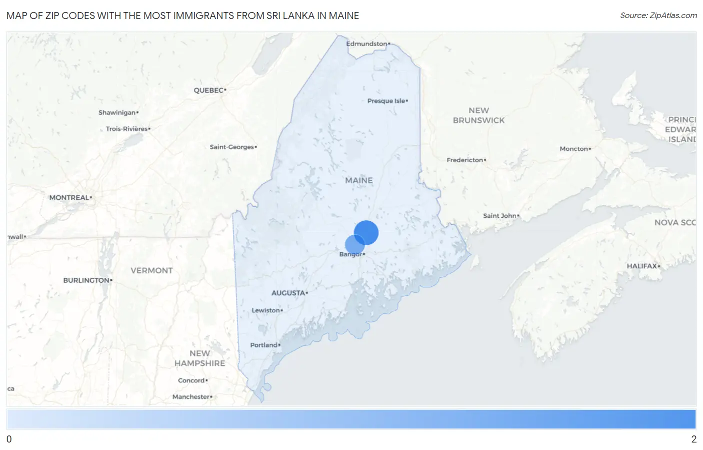 Zip Codes with the Most Immigrants from Sri Lanka in Maine Map