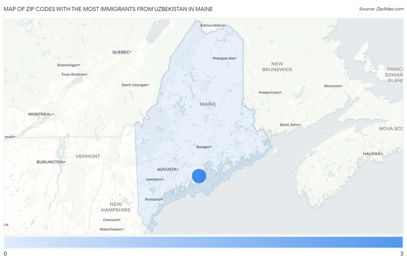 Zip Codes with the Most Immigrants from Uzbekistan in Maine Map