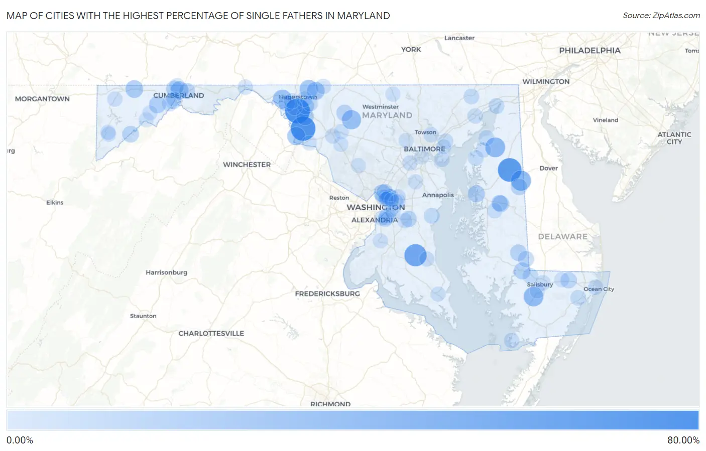Cities with the Highest Percentage of Single Fathers in Maryland Map