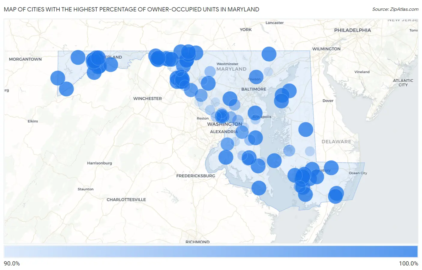 Cities with the Highest Percentage of Owner-Occupied Units in Maryland Map