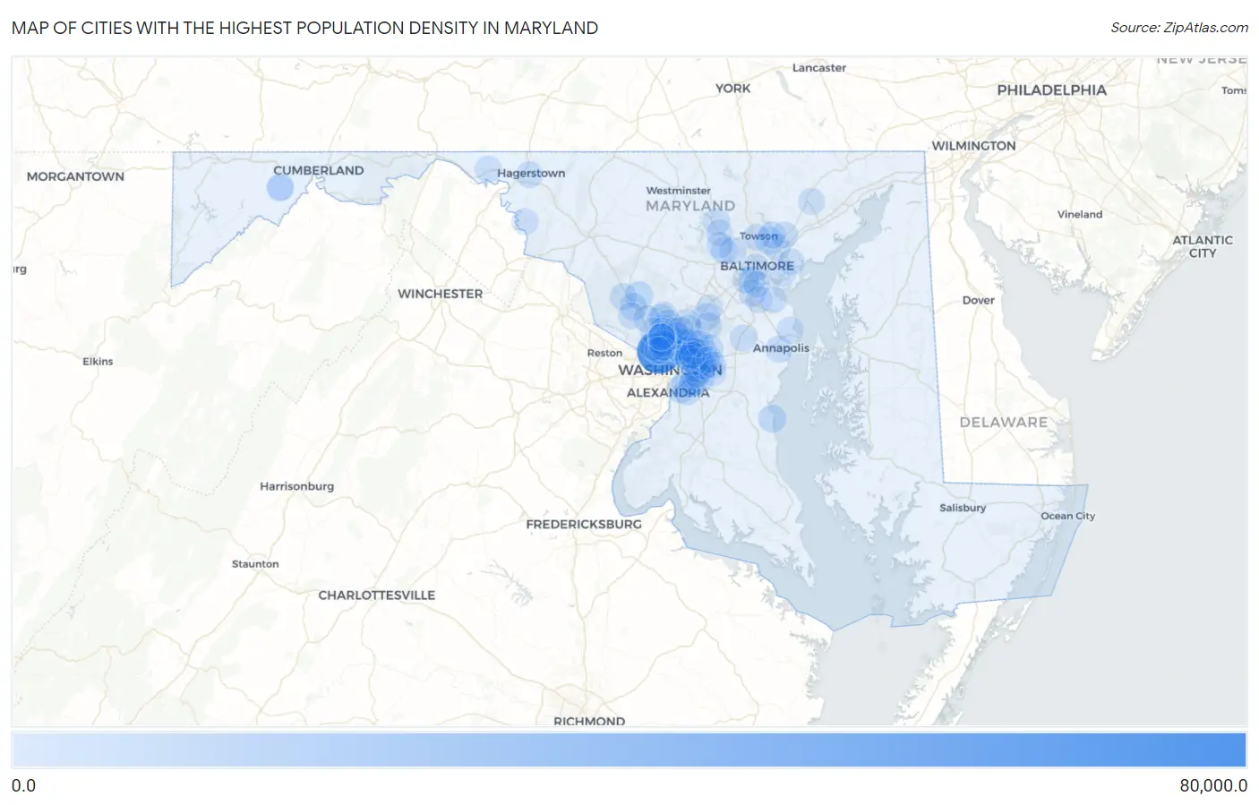 Cities with the Highest Population Density in Maryland Map