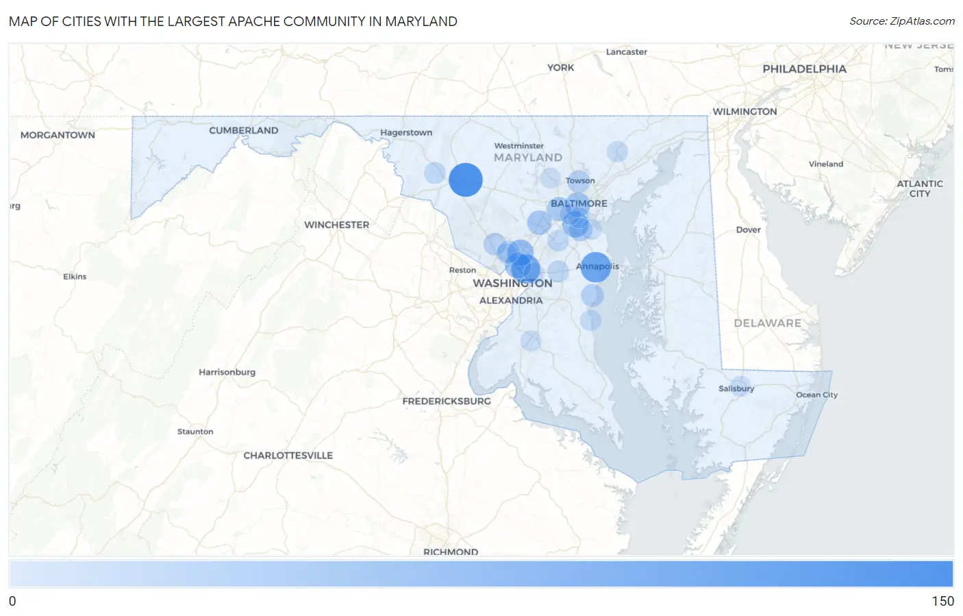 Cities with the Largest Apache Community in Maryland Map