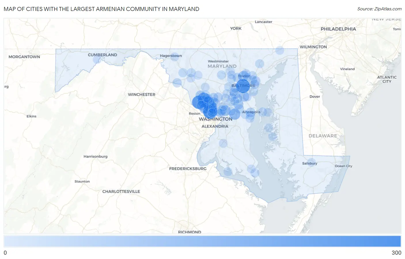 Cities with the Largest Armenian Community in Maryland Map