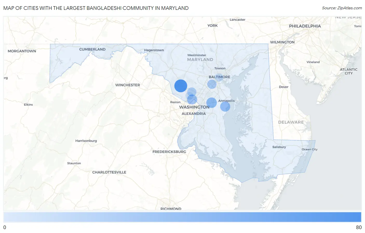 Cities with the Largest Bangladeshi Community in Maryland Map