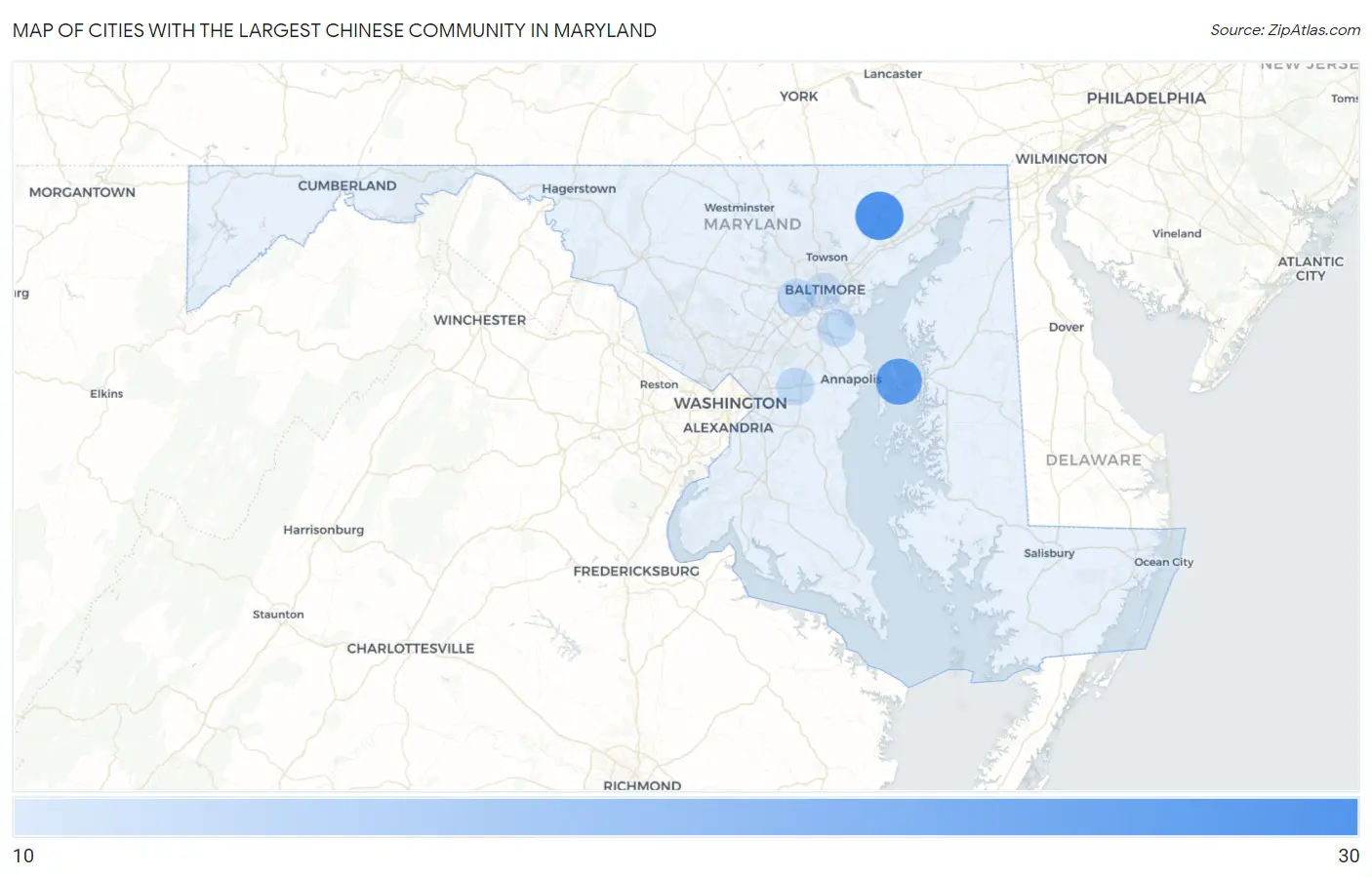 Cities with the Largest Chinese Community in Maryland Map