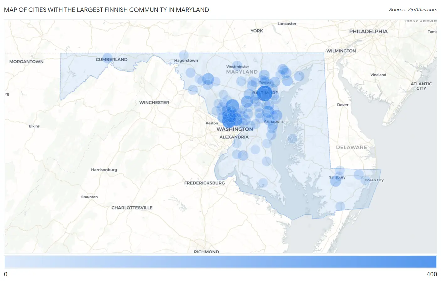 Cities with the Largest Finnish Community in Maryland Map