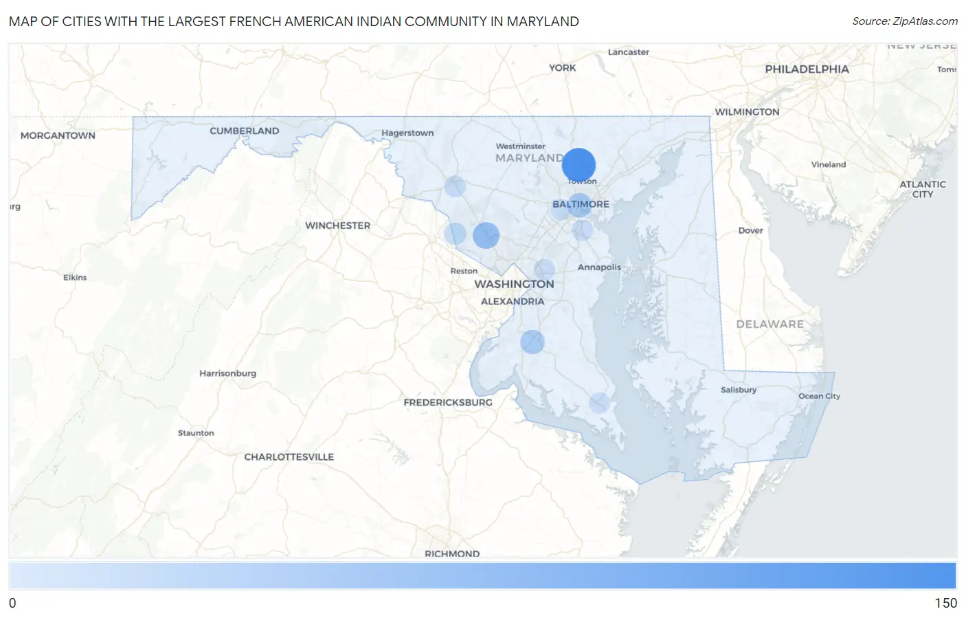 Cities with the Largest French American Indian Community in Maryland Map