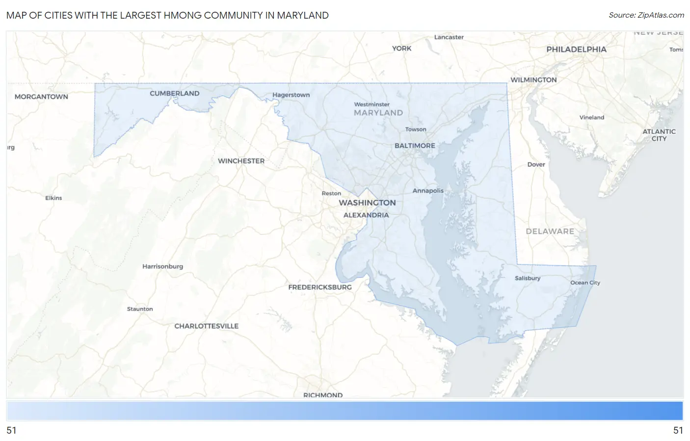 Cities with the Largest Hmong Community in Maryland Map