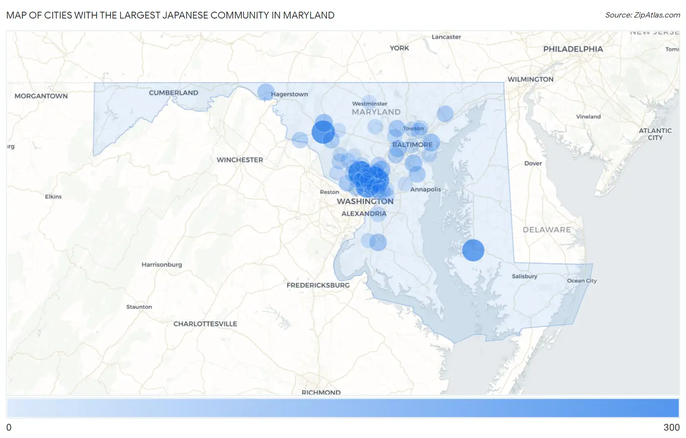 Cities with the Largest Japanese Community in Maryland Map