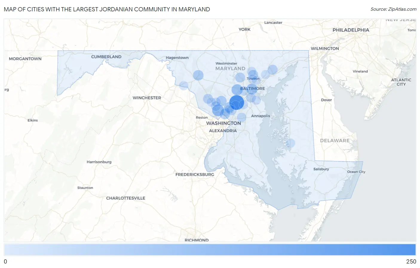 Cities with the Largest Jordanian Community in Maryland Map