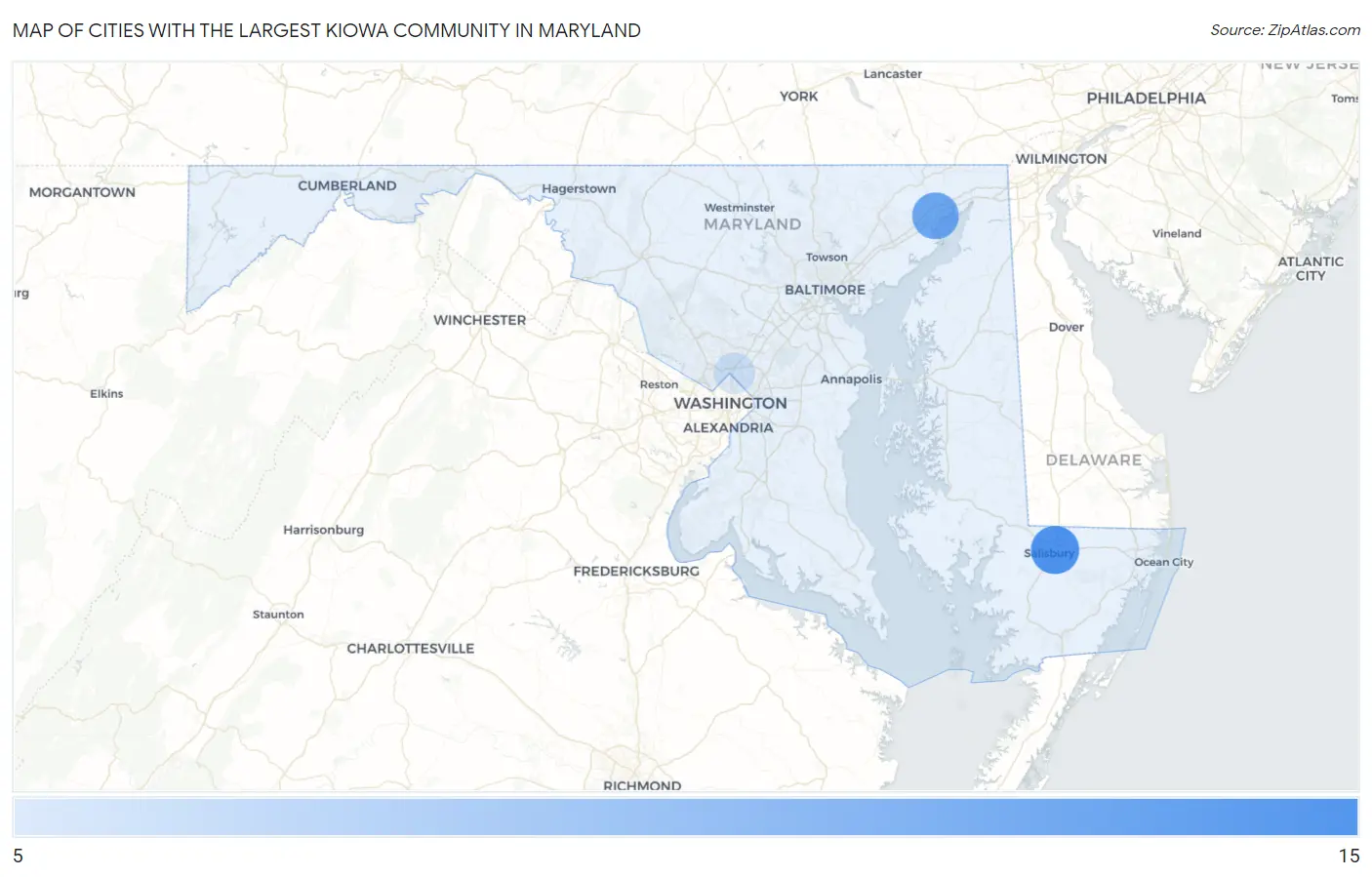 Cities with the Largest Kiowa Community in Maryland Map