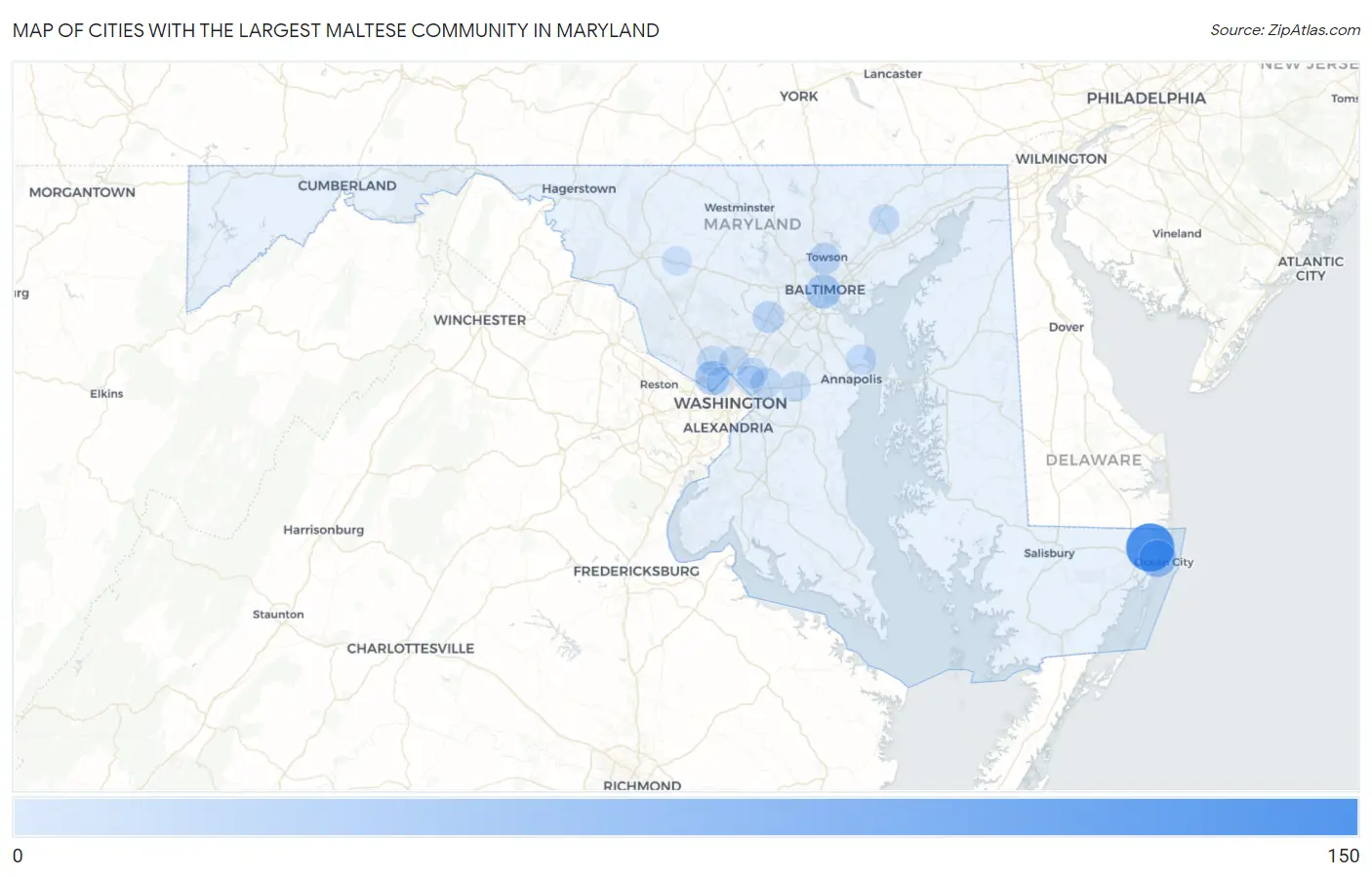 Cities with the Largest Maltese Community in Maryland Map