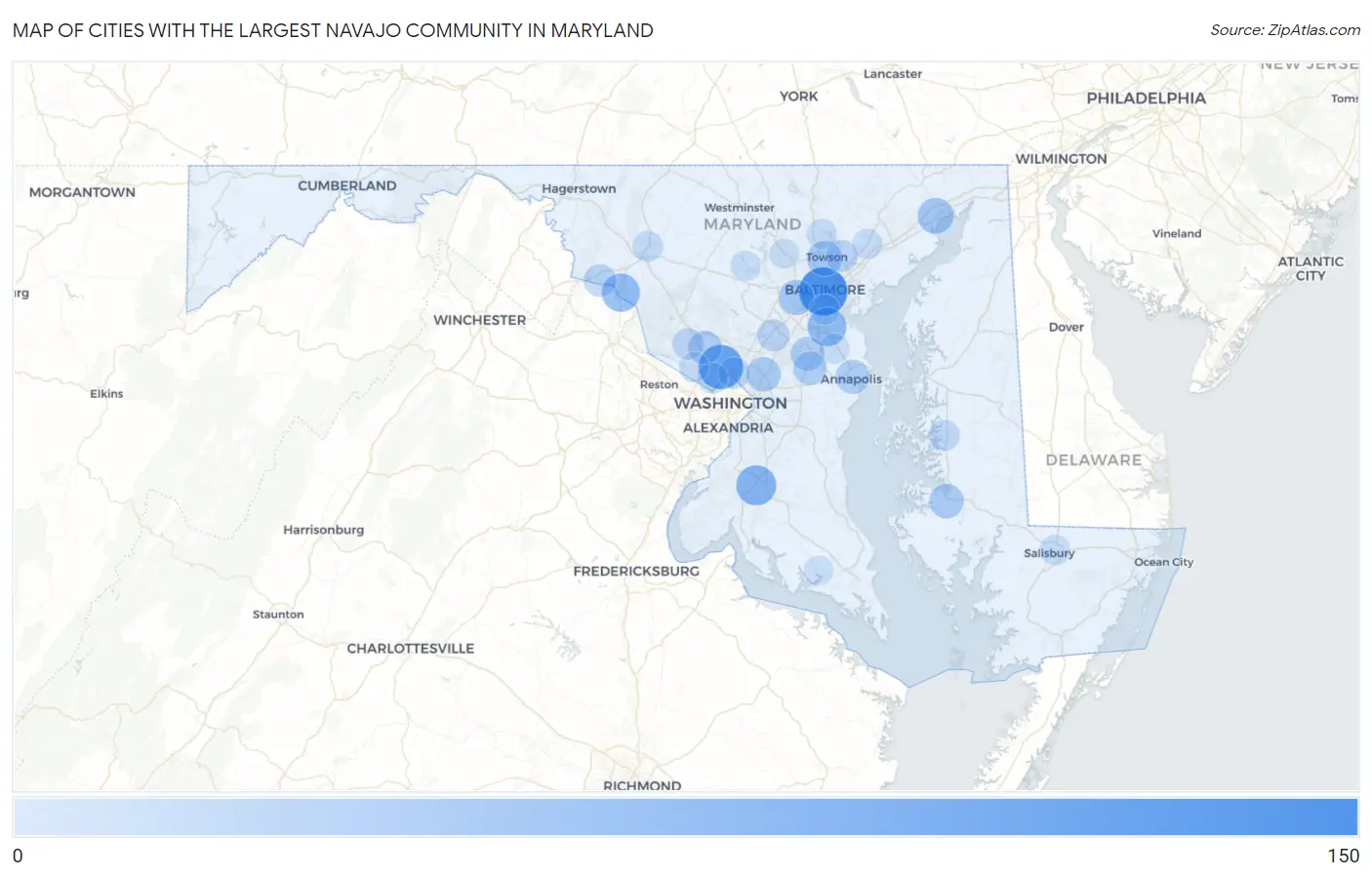 Cities with the Largest Navajo Community in Maryland Map