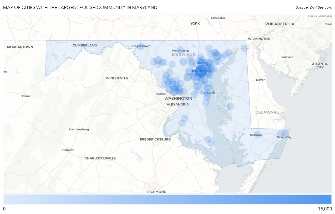 Cities with the Largest Polish Community in Maryland Map