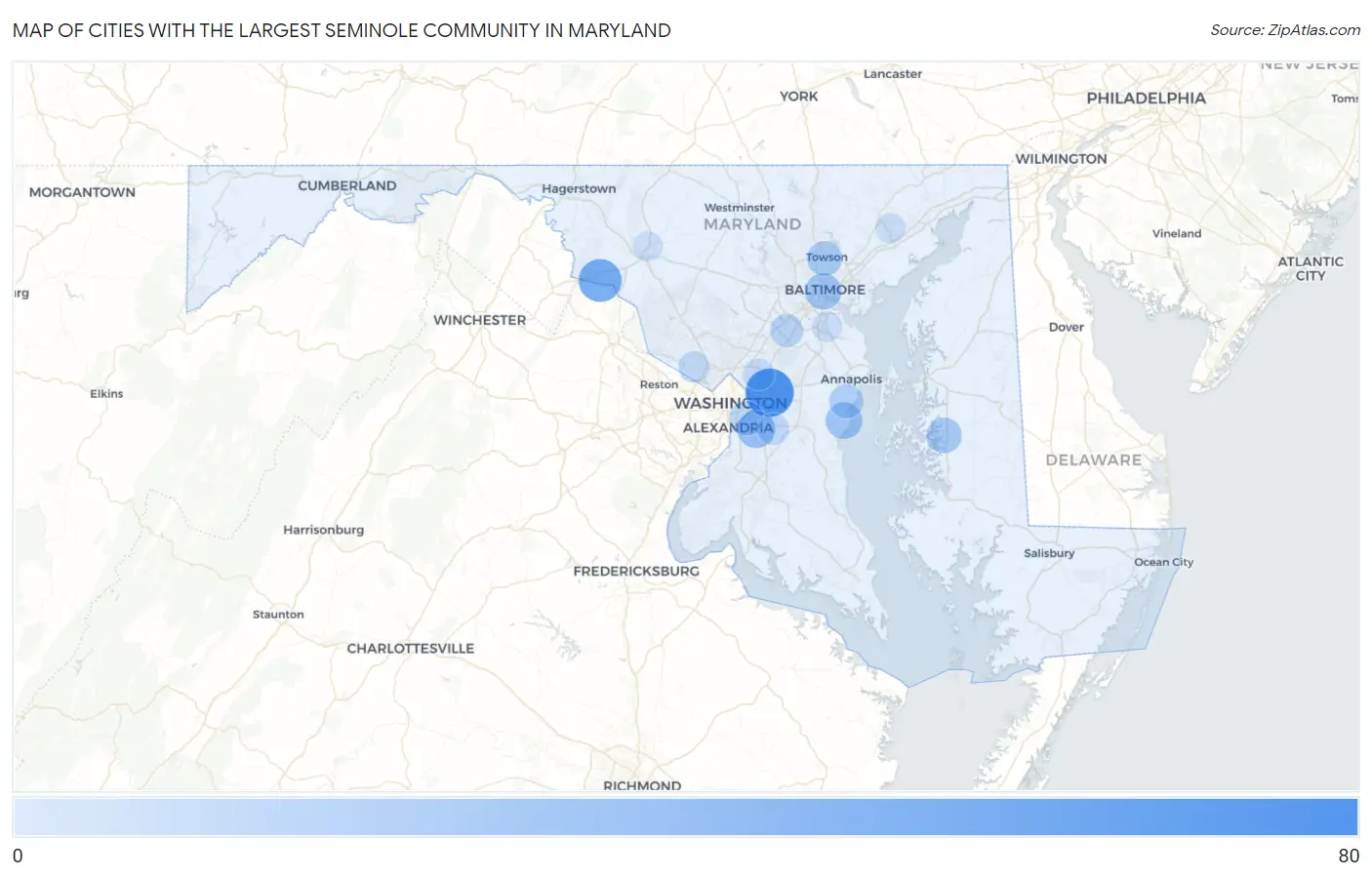 Cities with the Largest Seminole Community in Maryland Map