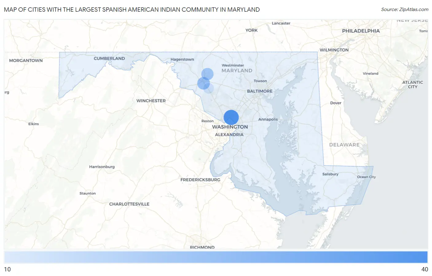 Cities with the Largest Spanish American Indian Community in Maryland Map