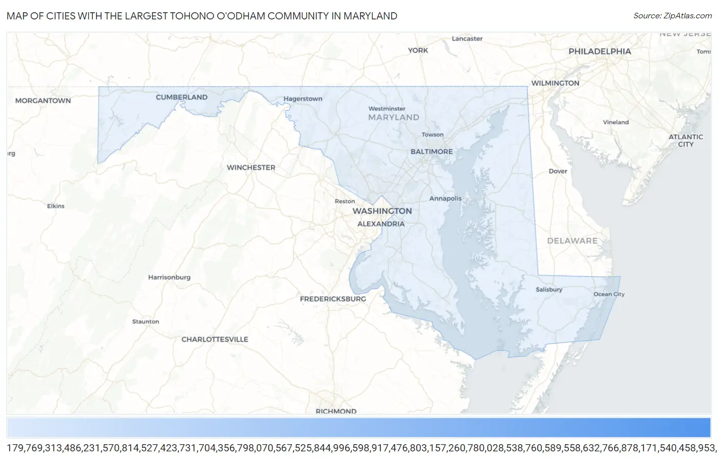 Cities with the Largest Tohono O'Odham Community in Maryland Map